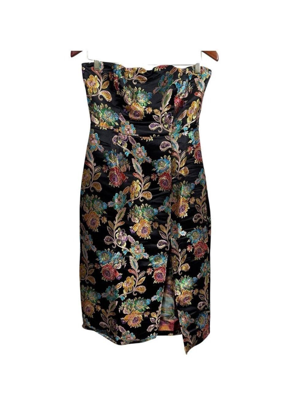 Olia Ganni Strapless Midi Dress Size S Black Multi Floral